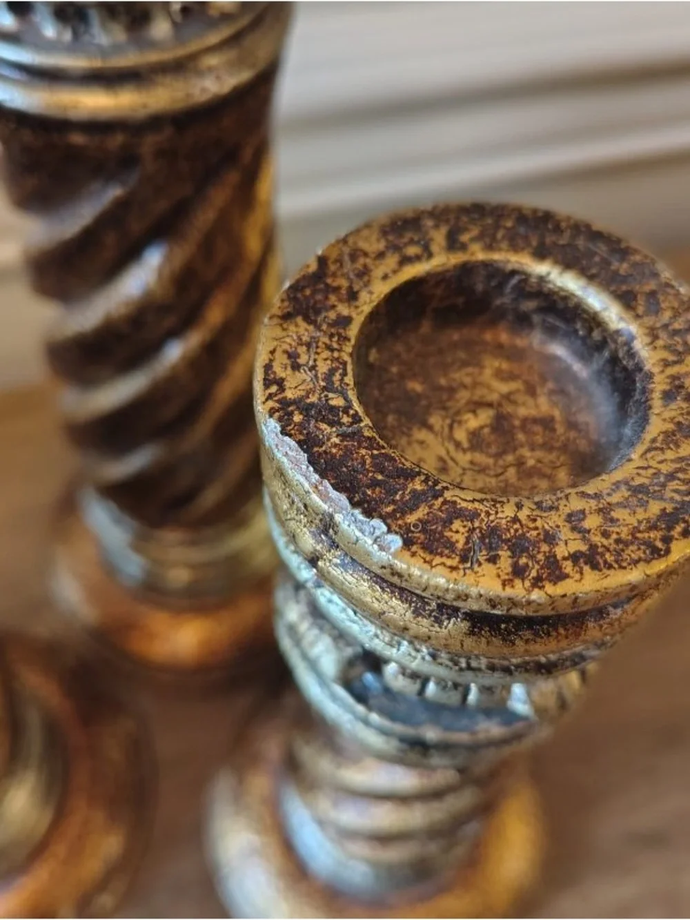 Vtg Neoclassical Gold Twisted Pillar Candlestick Holders Set 3 Hollywood Regency